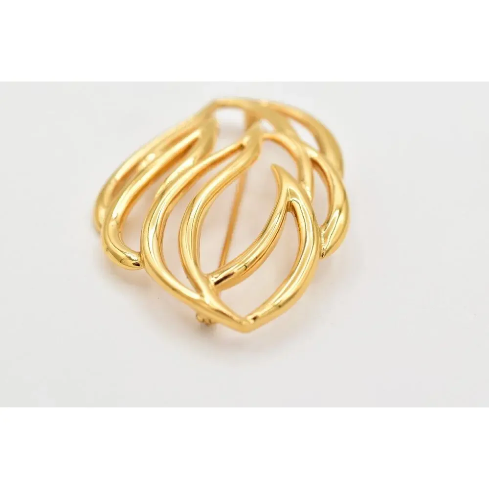 Monet Vintage Leaf Pin Brooch Gold Tone Abstract Chunky Fall Signed 1970s BinBG
